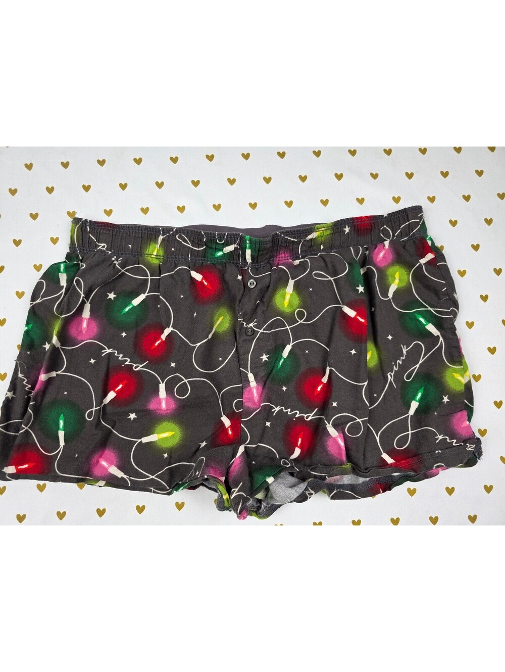 Victorias Secret PINK Christmas lights LARGE Sleep Shorts Boxers Pajama Bottoms